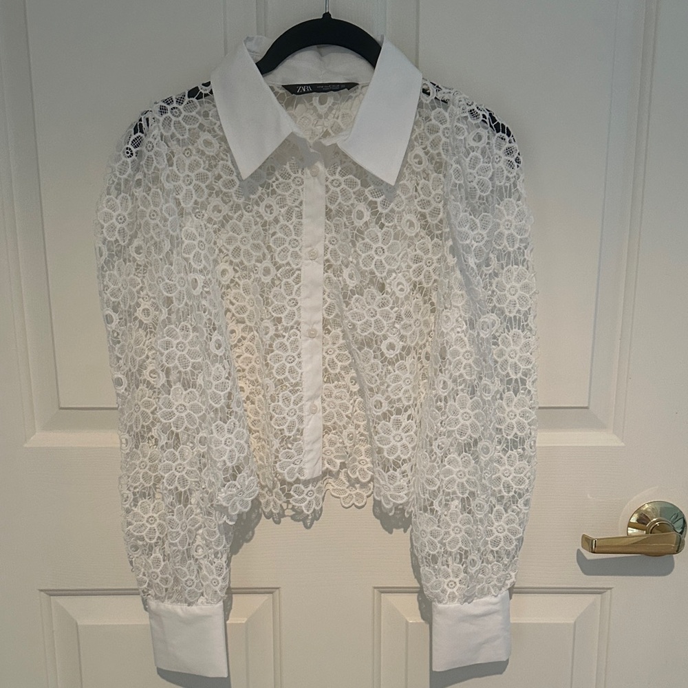 Zara White Lace Detail Top